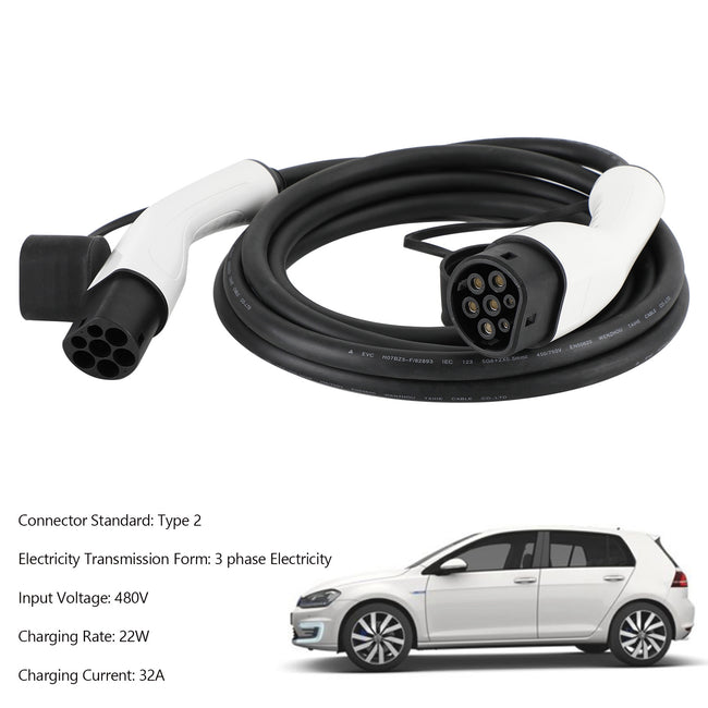 EV Charging Cable Type2 22kW 480V 32A 3 Phasig 7m EV Electric Car Charging Cable