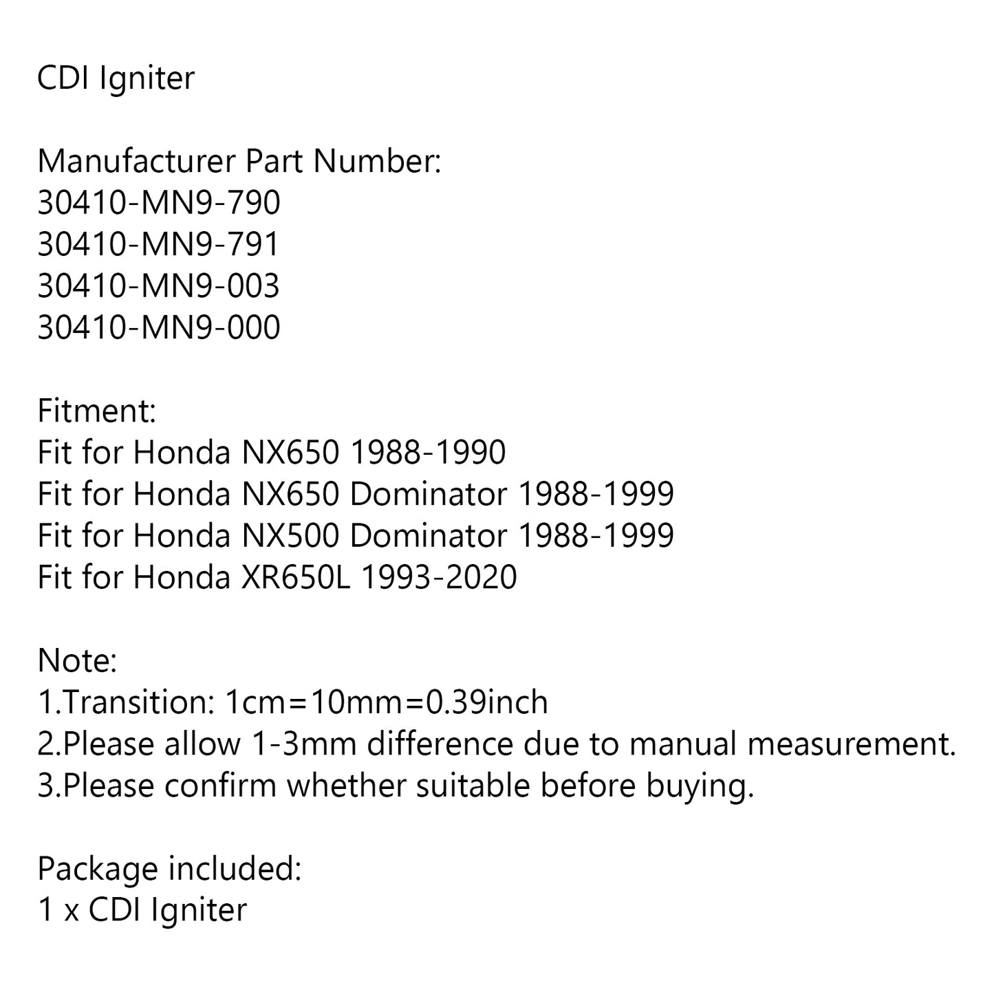 Module d'allumage CDI pour Honda NX650 NX500 Dominator XR650L NX650 30410-MN9-791
