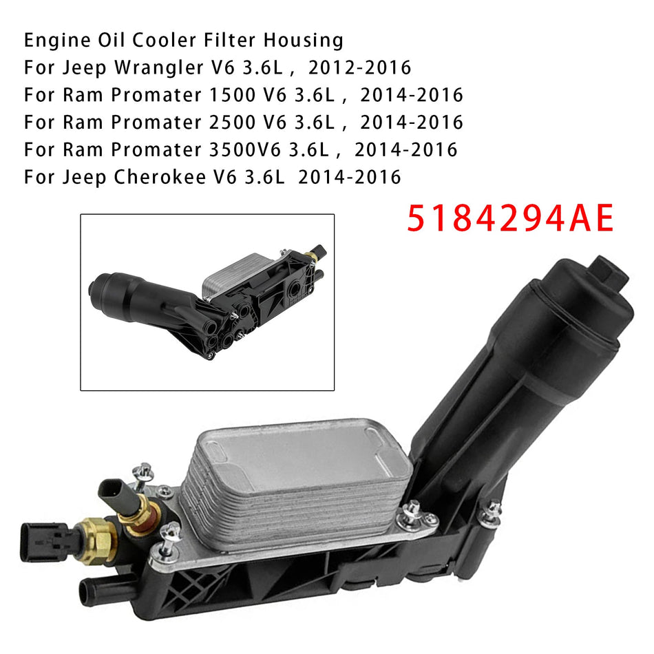 Motorölkühler-Filtergehäuse für Ram Promaster 1500/2500/3500 V6 3,6 l (2014–2016) 68105583AC 5184294AE