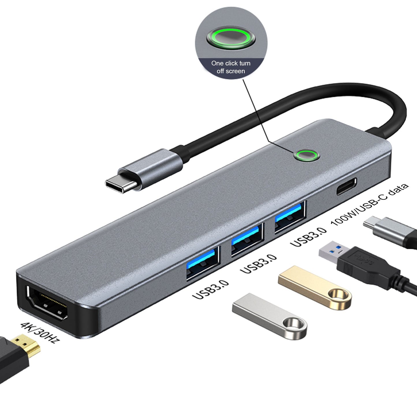 5-in-1-Typ-C-USB3.0-HDMI-PD100W-Schnittstellen-Hub-Adapter-Dock für MacBook iPad Pro