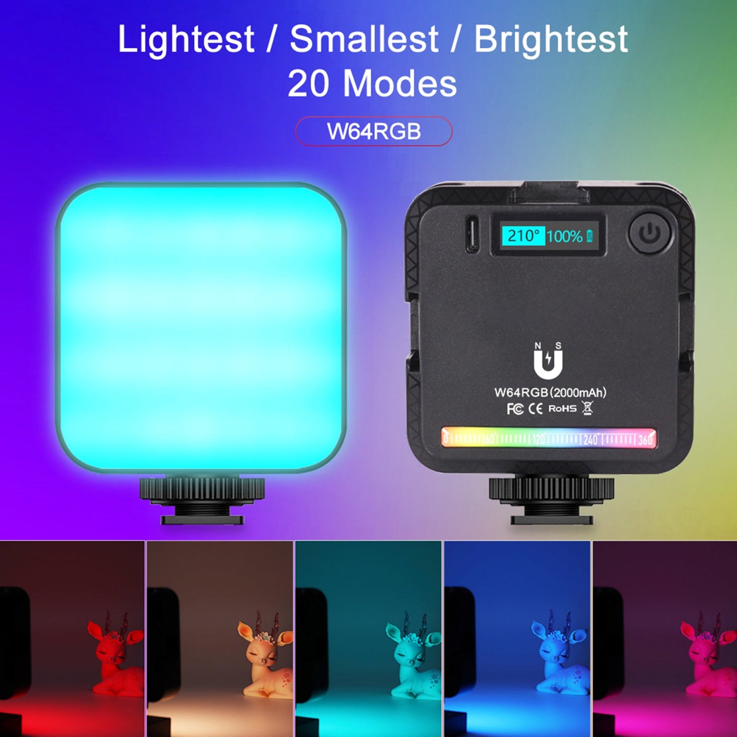 W64 RGB LED Videoleuchte Fülllicht Videokamera Handy Live Beauty Outdoor