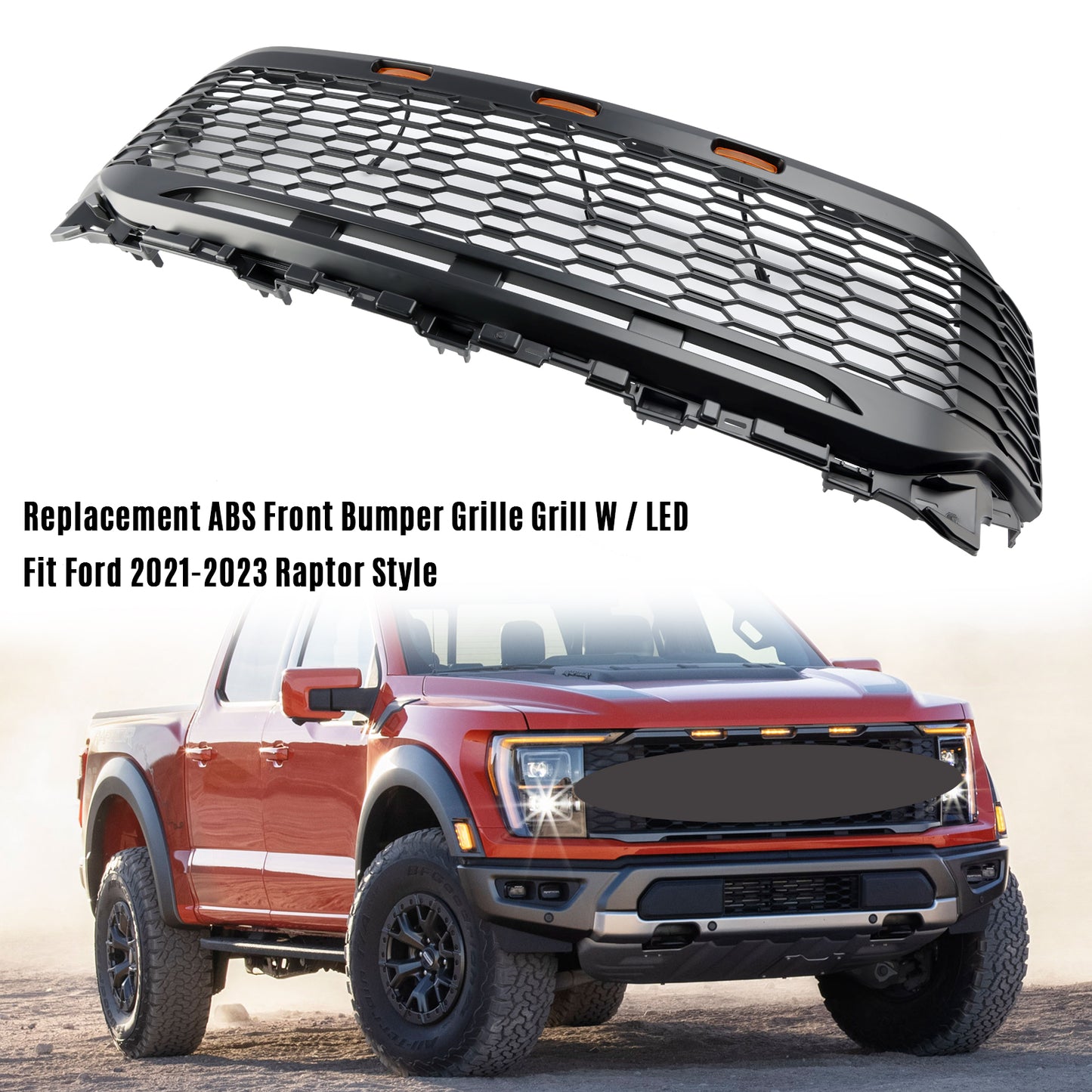 Replacement ABS Front Bumper Grill Grille Für Ford F150 2021-2023 Raptor W/ LED