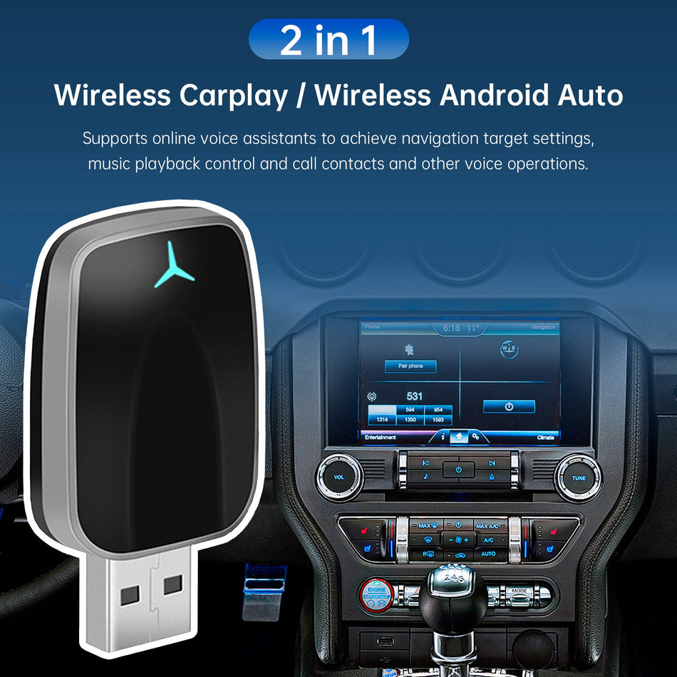 2-in-1-USB-Auto-Dongle-Verbindungsbox: Kabelloser Apple CarPlay- und Android Auto-Adapter