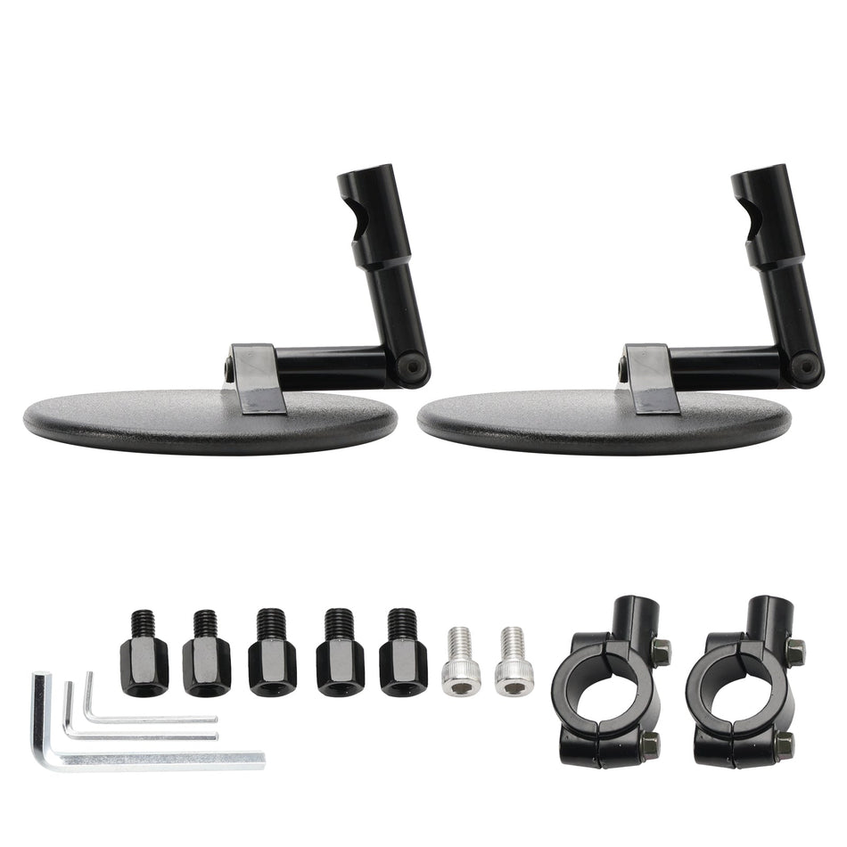 SCHWARZES, RUNDES PAAR LENKERSPIEGEL SUPERBIKE SUPERMOTO LENKERENDSPIEGEL M8 M10