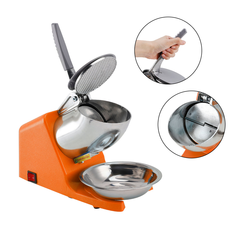 Elektrische Eiscrusher- und Eisschabermaschine Schneekegelmaschine mit Doppelklingen 143 lbs/h EU-Stecker