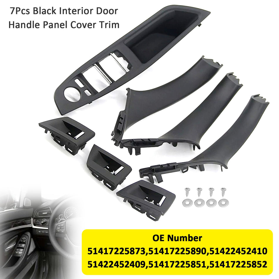 7x Schwarz Innen Tür Panel Griff Pull Trim Abdeckung Für BMW 5 Series F10 F11 10-16