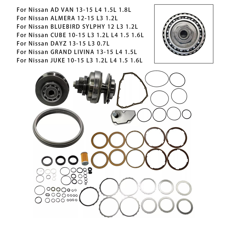 2012–2015 Nissan Almera L3 1.2L Getriebe Master Rebuild Kit &amp; Pulley Set W/Gürtel JF015E RE0F11A