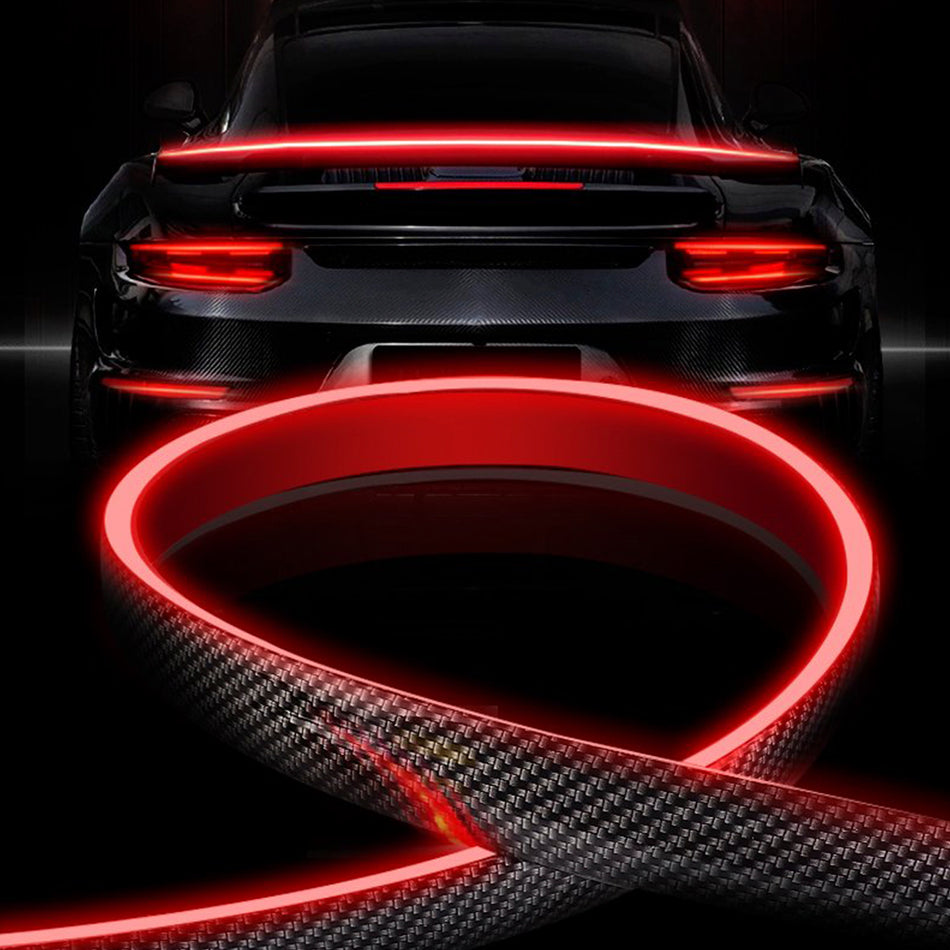 Car Tail Streamer Lamp Carbon Fiber Light Rear Wing Spoiler Lip Brake Trunk Red 1.3M