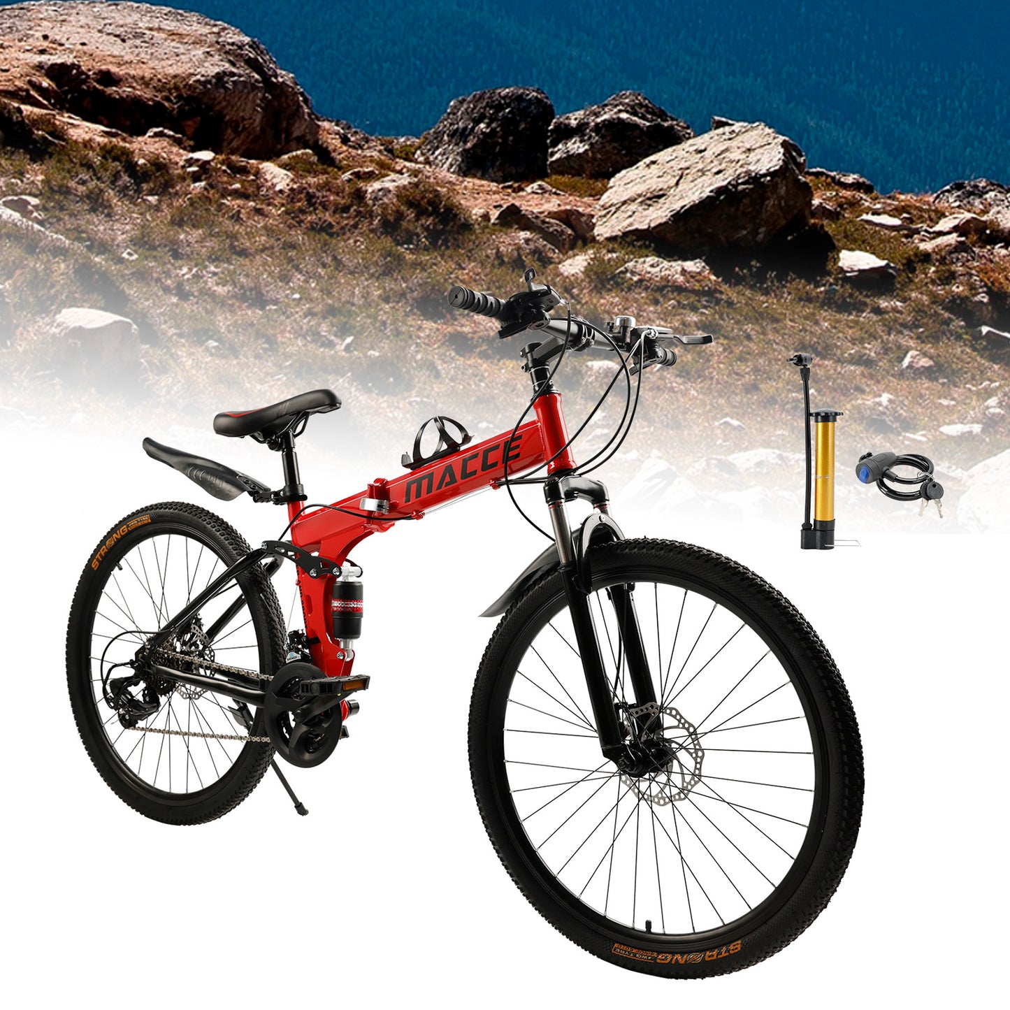 26" Räder 27 Gang Doppelscheibenbremse faltbares Mountainbike MTB für Erwachsene Rot