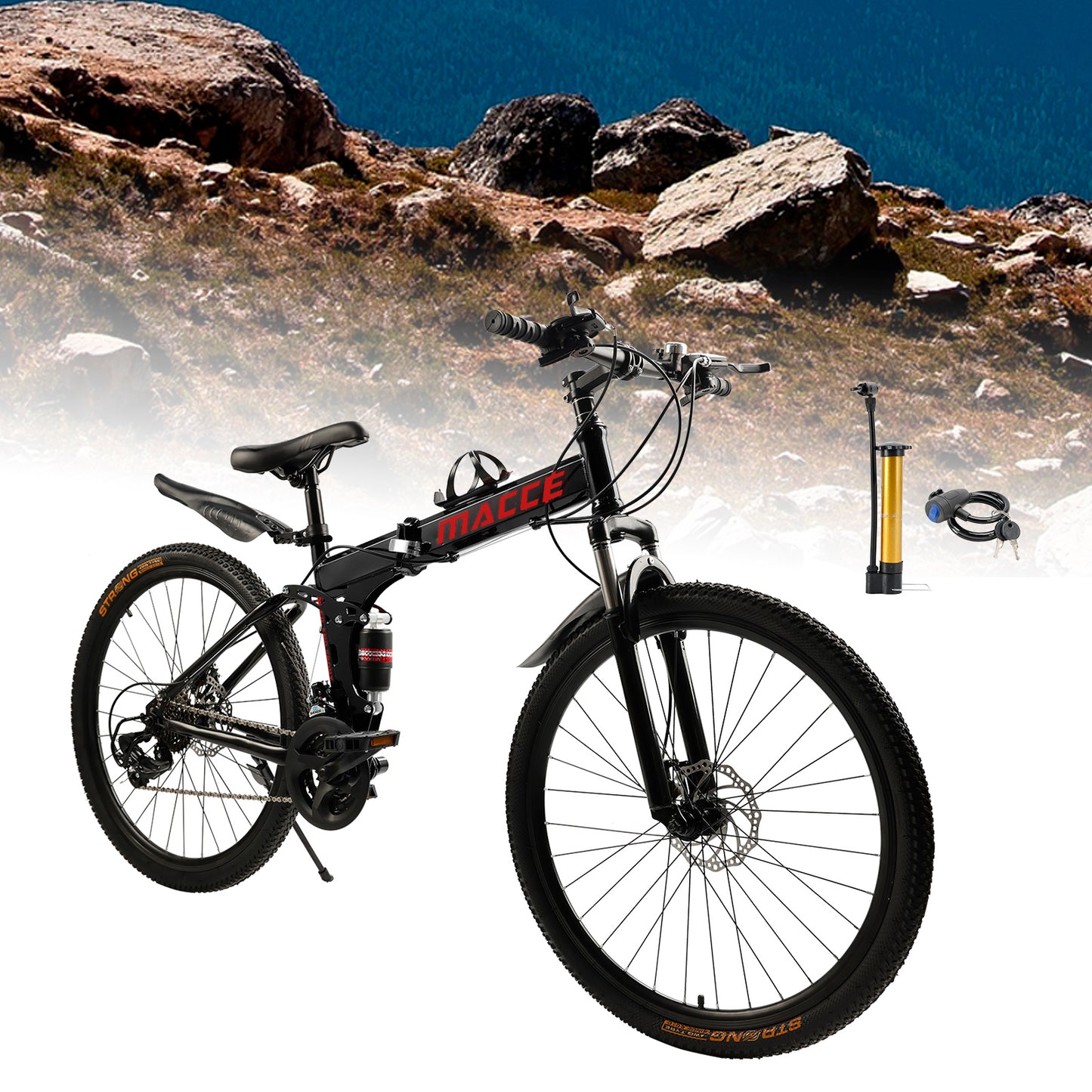 26" Räder 27 Gang Doppelscheibenbremse Klapp-Mountainbike MTB für Erwachsene Schwarz