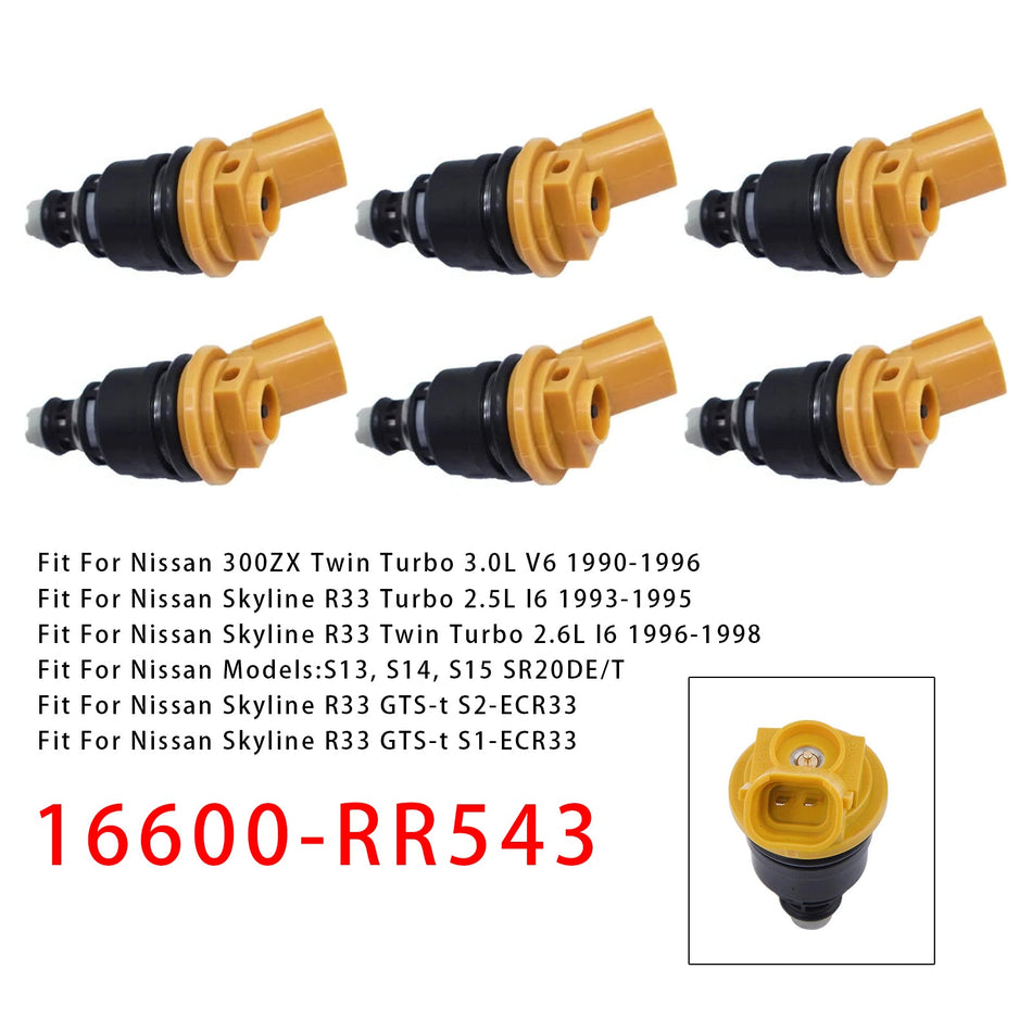 6 Stück Einspritzdüsen für Nissan Silvia SR20DET S13 14 15 Skyline R33 16600-RR543