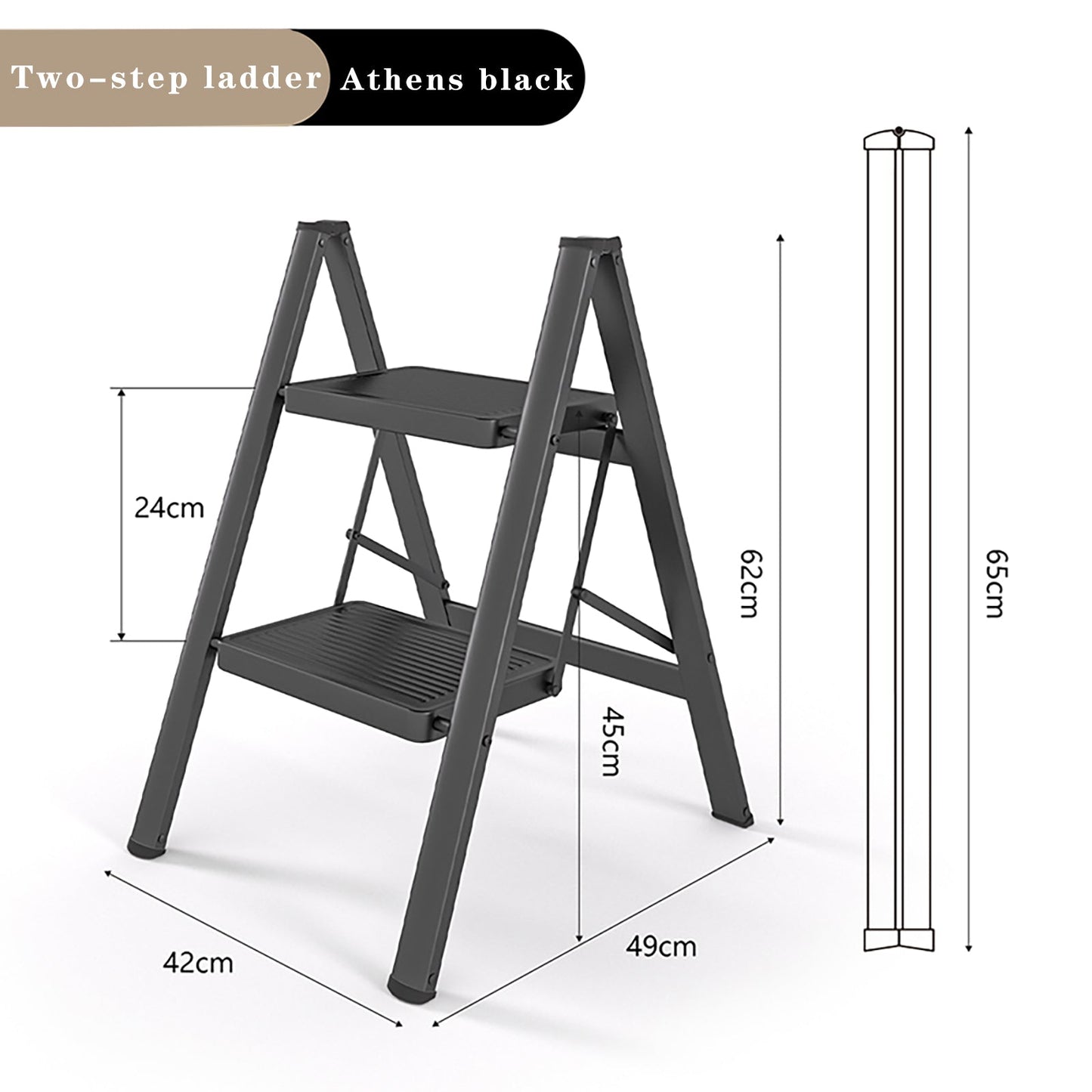 Trittleiter, 2 Ebenen, faltbar, Aluminium, breit, leicht, kompakt, Leiter