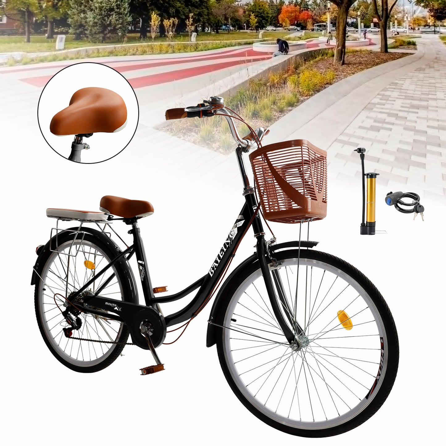 7-Gang 26" Speichenrad Cruiser Fahrrad Damenfahrrad Mädchen Citybike Schwarz