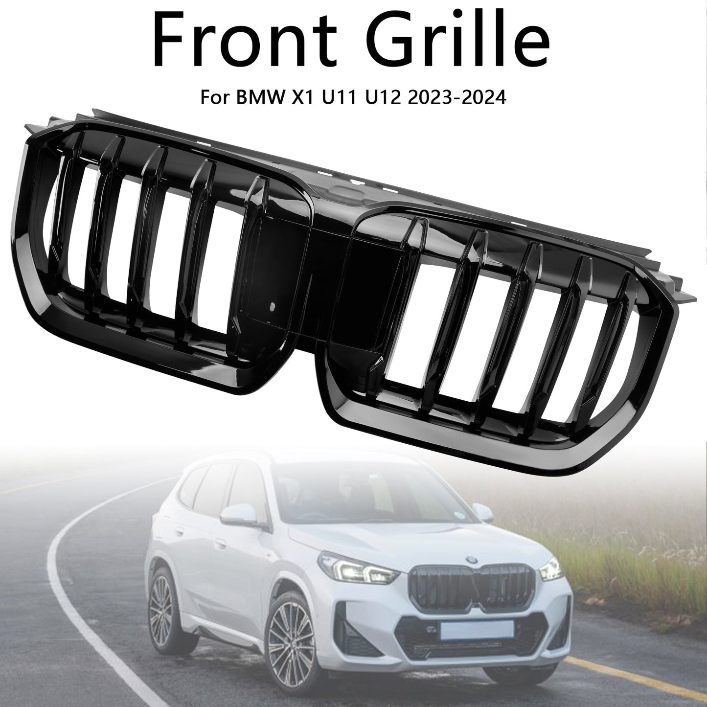 2023-2024 BMW X1 U11 U12 Glänzend Schwarz Front Stoßstange Nieren Kühlergrill