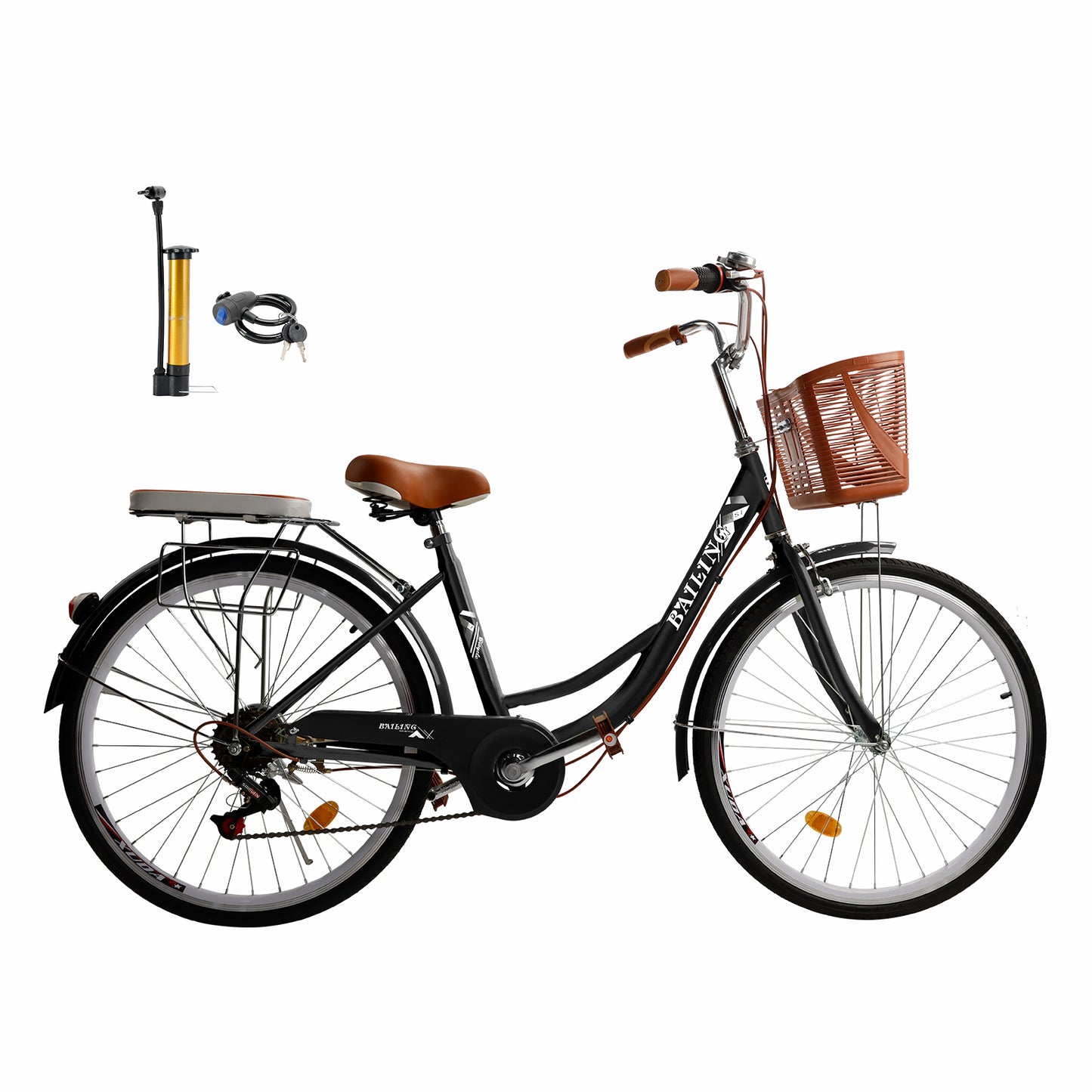 7-Gang 26" Speichenrad Cruiser Fahrrad Damenfahrrad Mädchen Citybike Schwarz