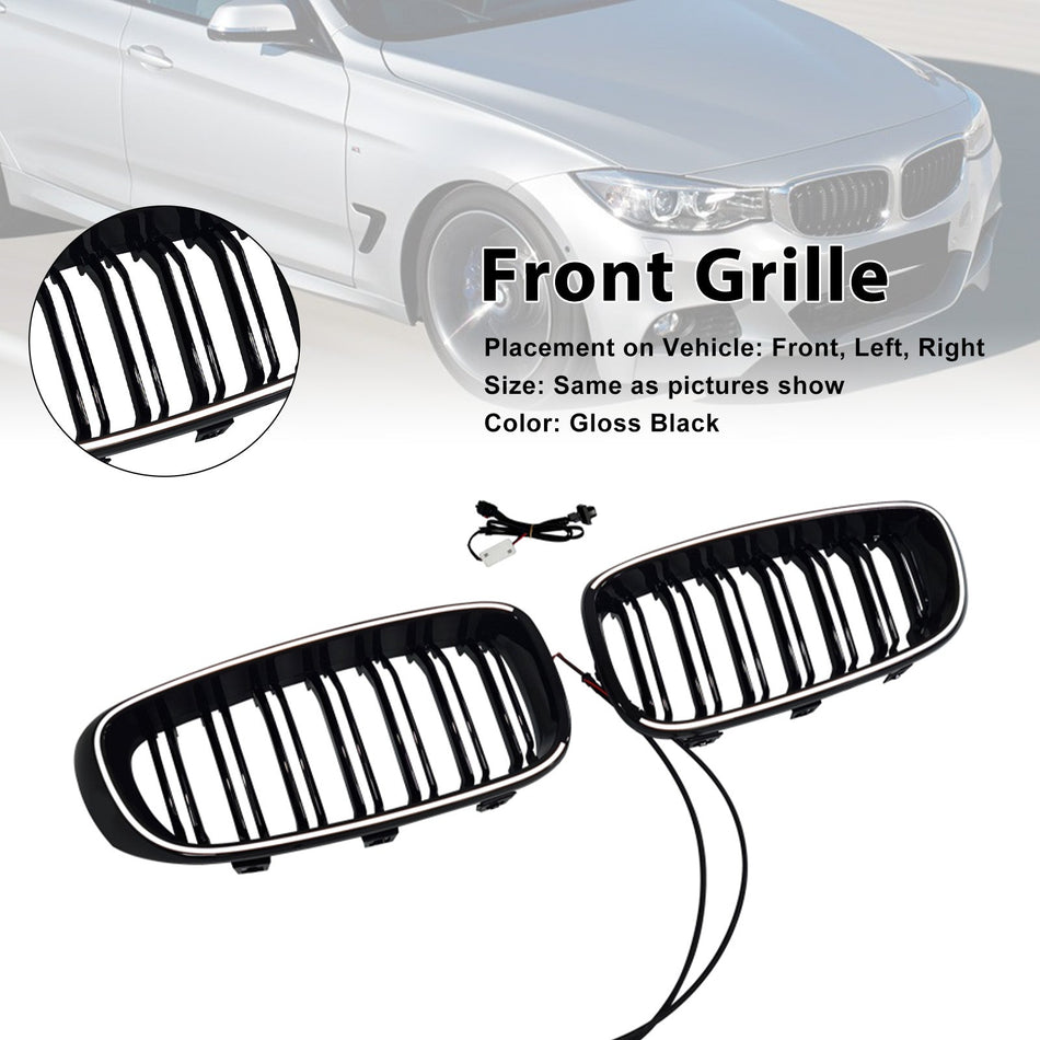 Frontgrill mit Doppellamellen, glänzend schwarz, passend für BMW 3er F34 GT (2013–2019).