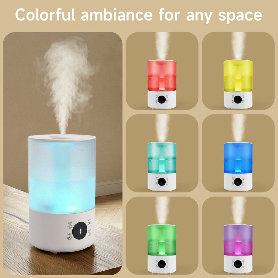4L Kühler Nebel Luftbefeuchter für Schlafzimmer, Babyzimmer & Pflanzen, leise, mit 360° Düsen, automatischer Abschaltung und Farbwechsellicht.