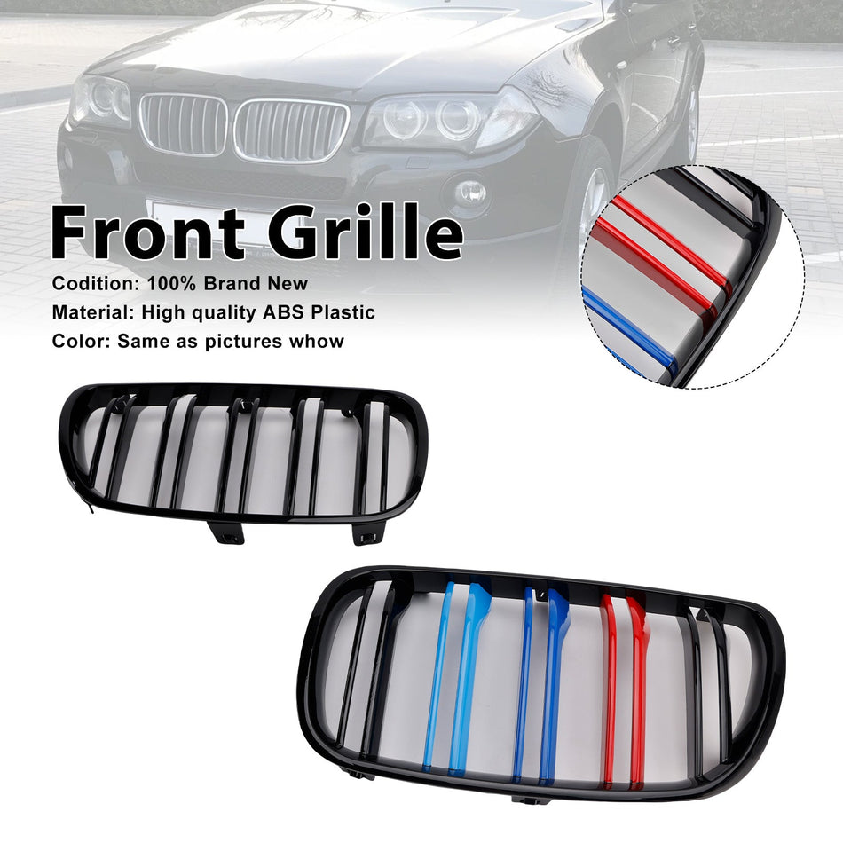 2 Stück Frontstoßstangengrill in Hochglanzschwarz passend für BMW X3 E83 2007-2010 LCI