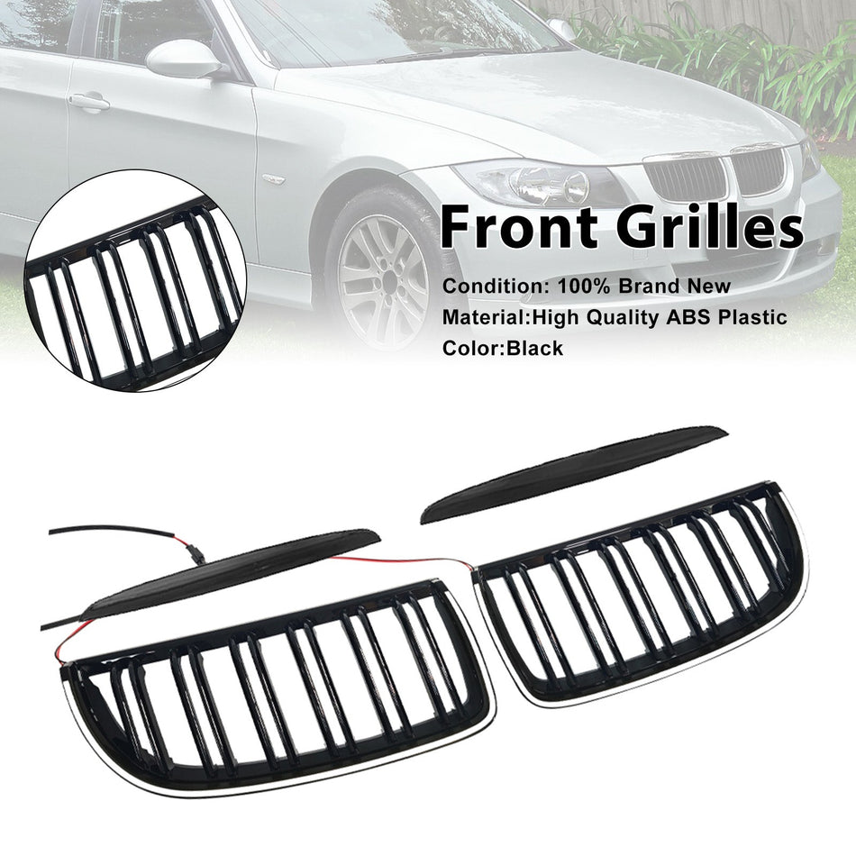 Frontgrill mit Doppellamellen, schwarz, passend für BMW E90 Limousine und Kombi 320i (2004–2007).