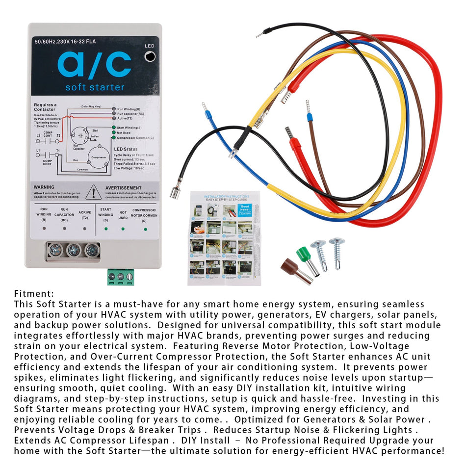 AC-Sanftanlasser-Rücklaufschutz für Motoren (16–32 A + Installationskit)