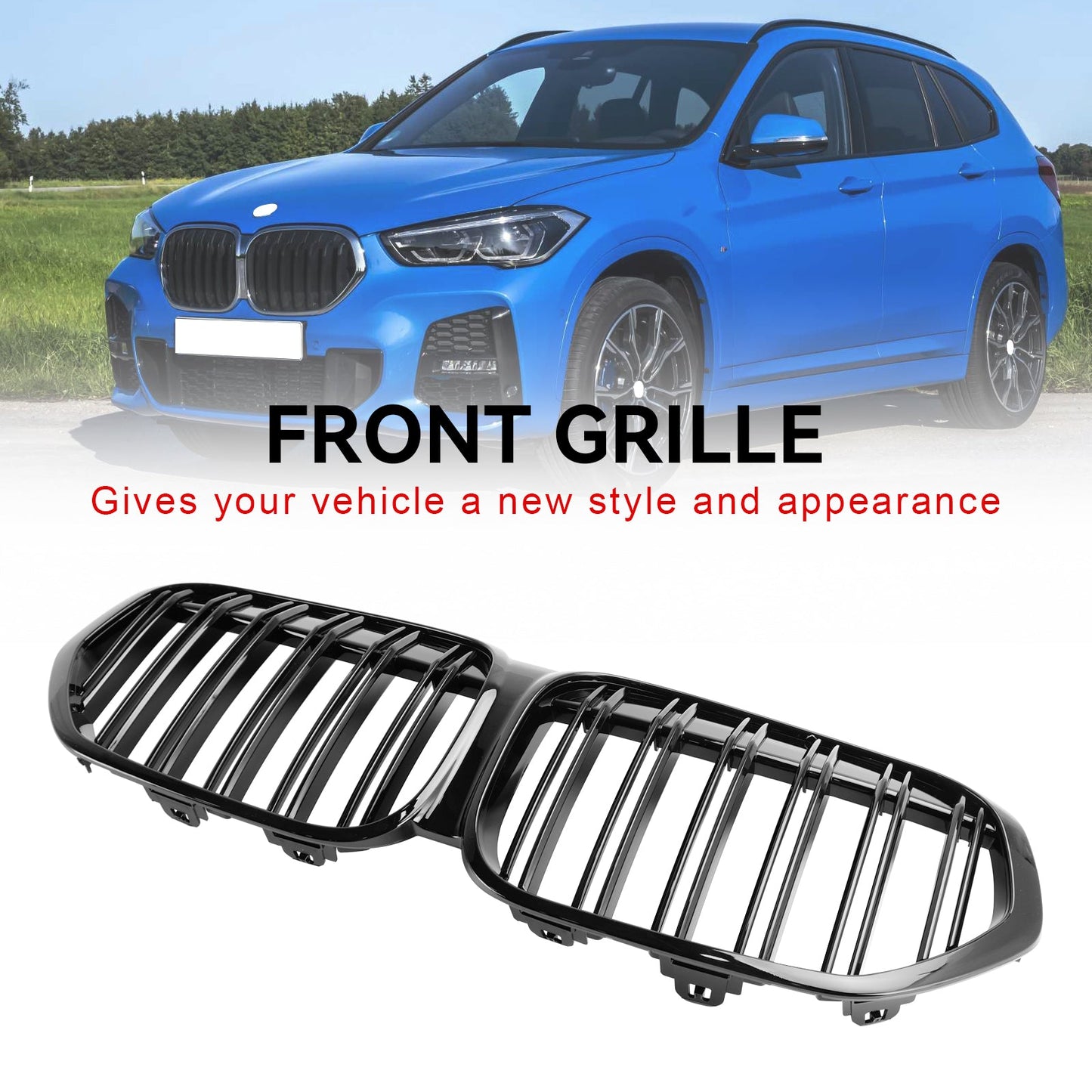 2019–2021 BMW X1 F48 F49 Doppellamellen-Frontnierengrill in Hochglanzschwarz