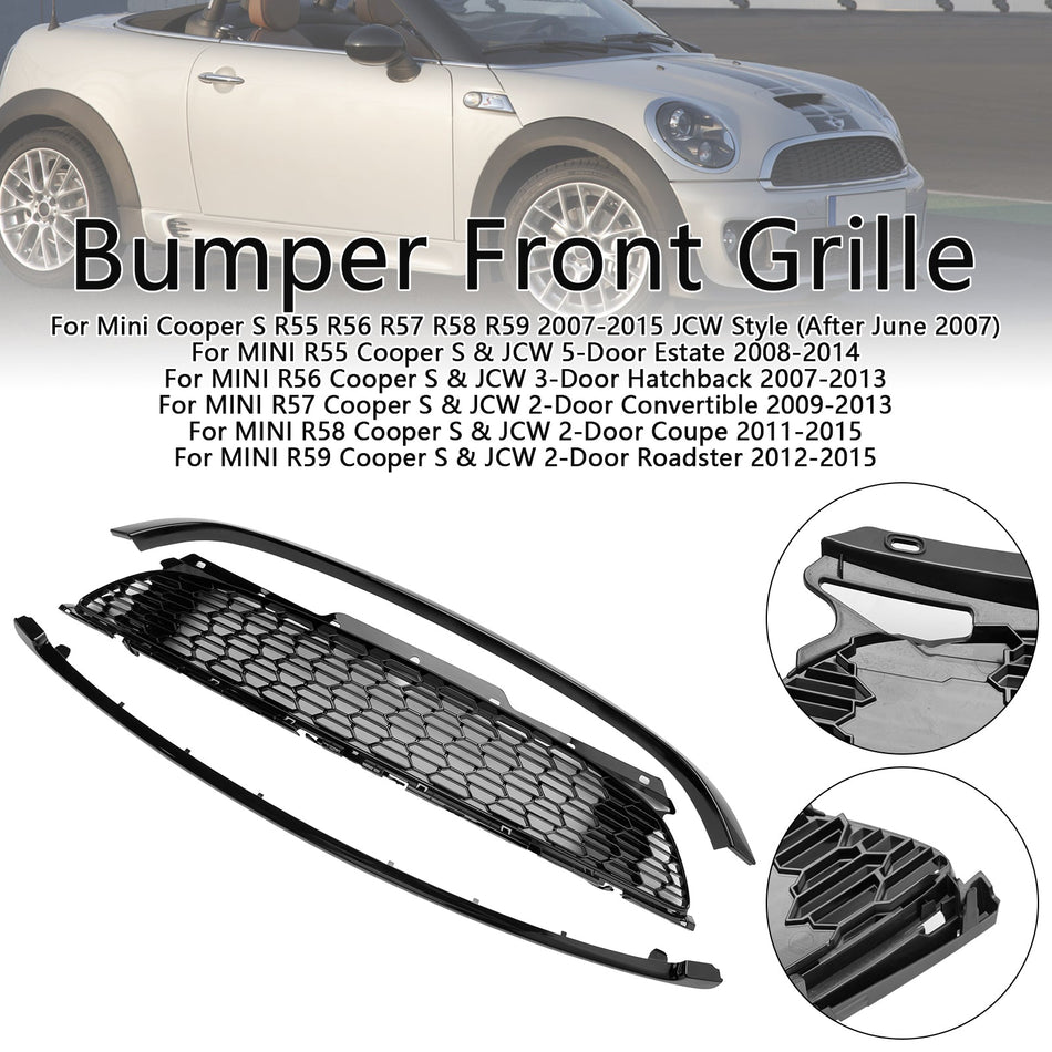 3PCS Gloss Black Front Grill Grille Fit Mini R55 R56 R57 R58 R59 Cooper S &amp; JCW