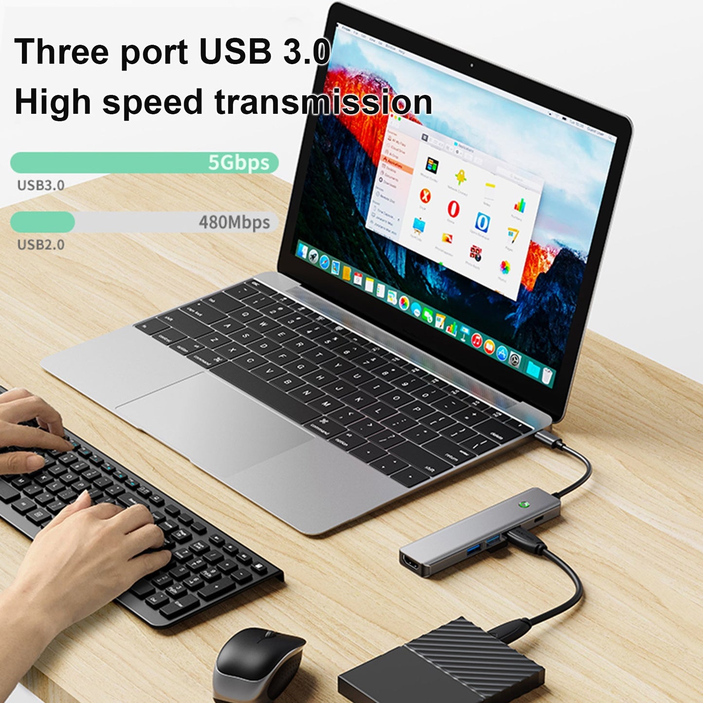 5-in-1-Typ-C-USB3.0-HDMI-PD100W-Schnittstellen-Hub-Adapter-Dock für MacBook iPad Pro