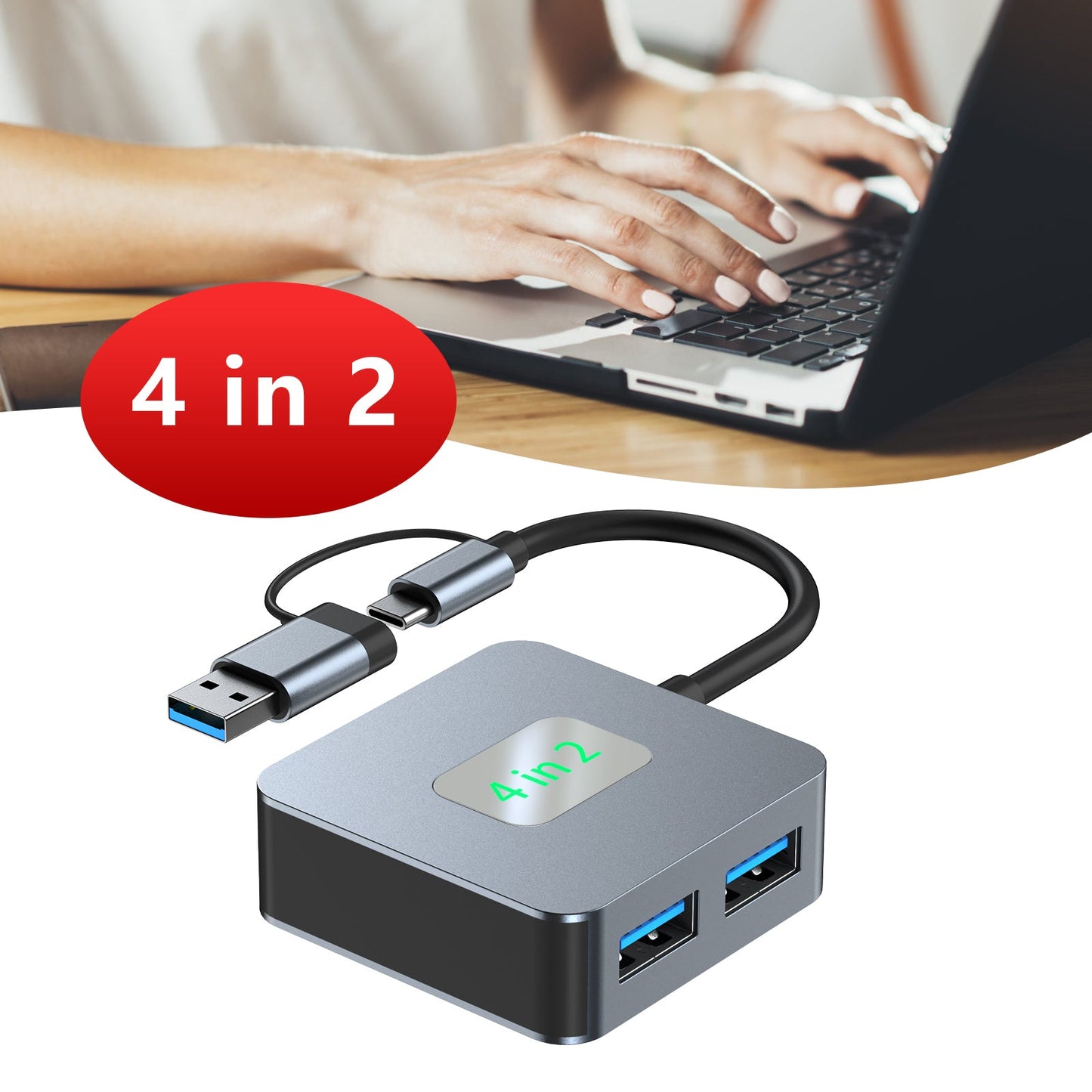 4-in-2 Typ-C + USB zu USB3.2 * 4 Schnittstellen-Hub-Adapter-Dock für MacBook iPad 15