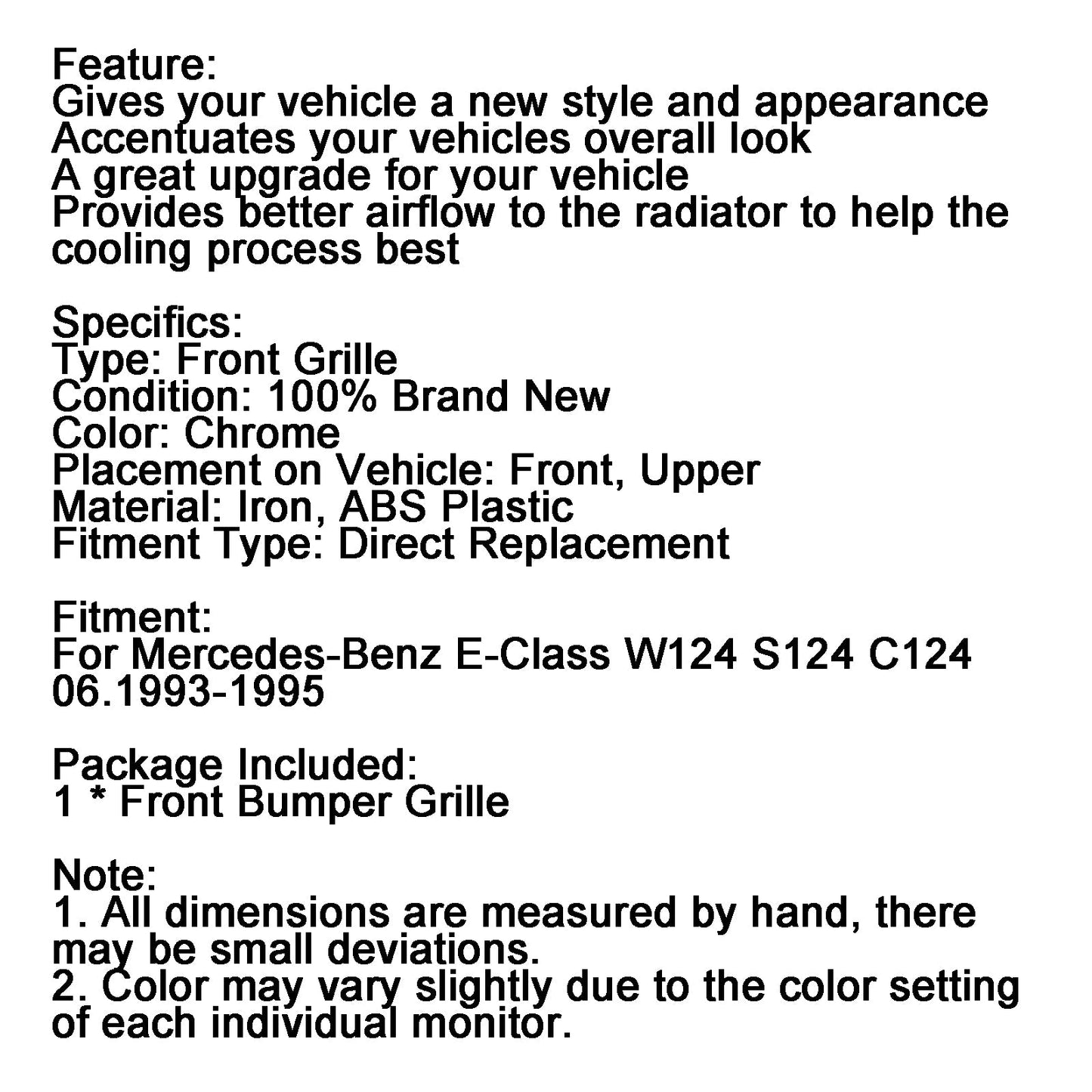 1993-1995 Mercedes-Benz E-Klasse W124 S124 C124 Kühlergrill für die Frontstoßstange