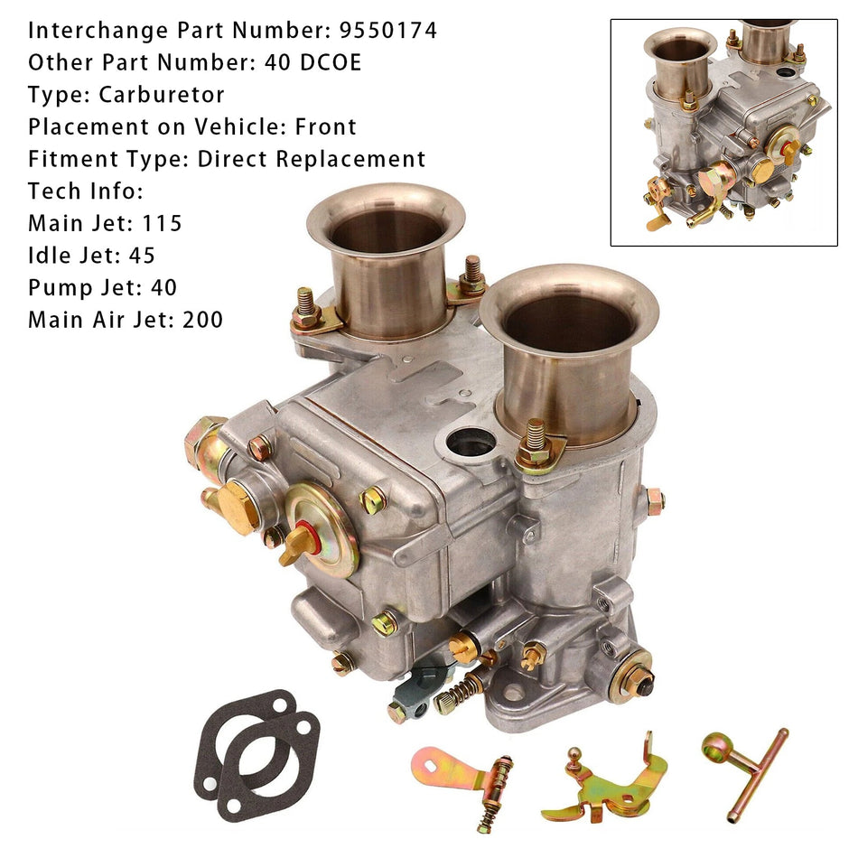 1975–1992, alle wassergekühlten VW-Modelle 1,5, 1,6, 1,7, 1,8. Vergaser 19550.174 40 DCOE Weber High Performance Twin Choke