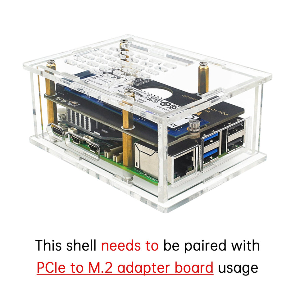 Raspberry Pi 5 PCI-E Adaptergehäuse PCIe auf M.2 Adapterplatine Acrylbox Kühler