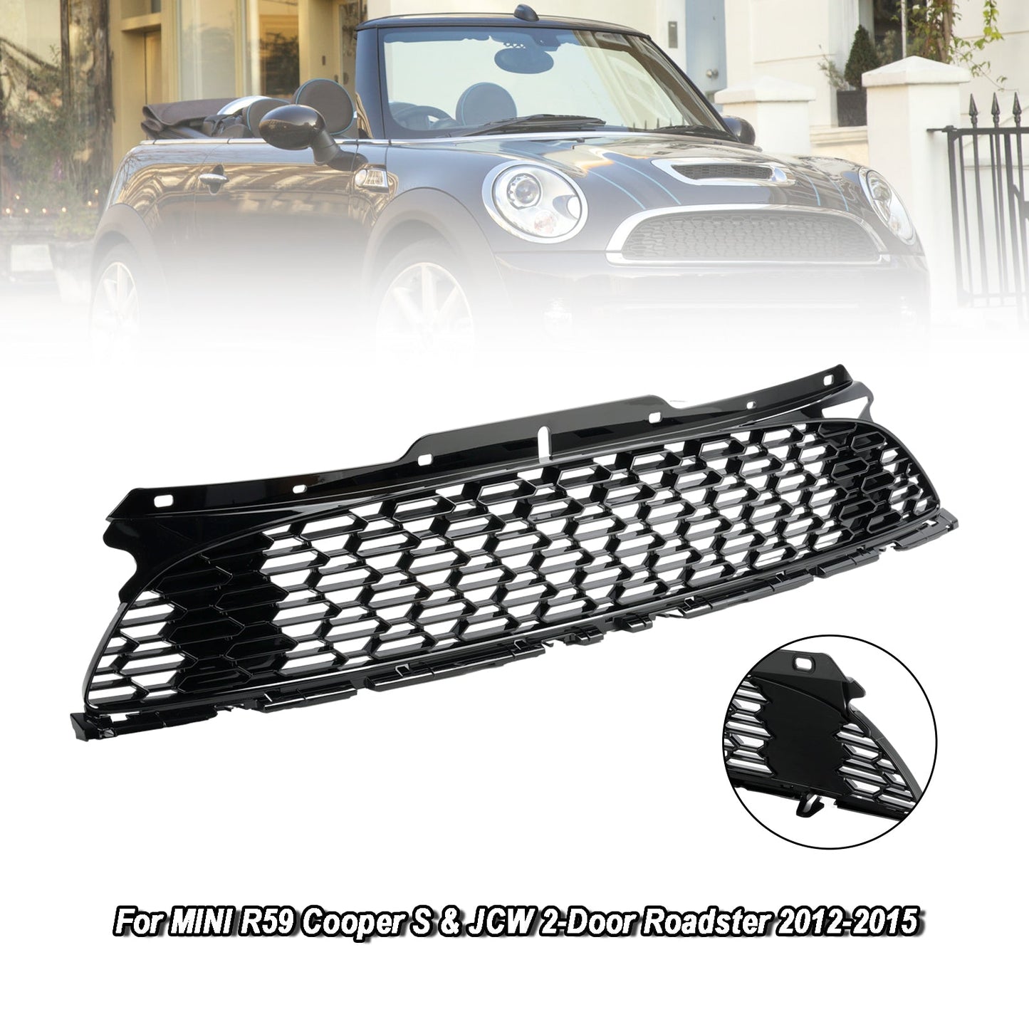 2008-2014 Mini R55 Cooper S &amp; JCW 5-Türer Kombi, glänzend schwarzer Frontgrill für die Stoßstange