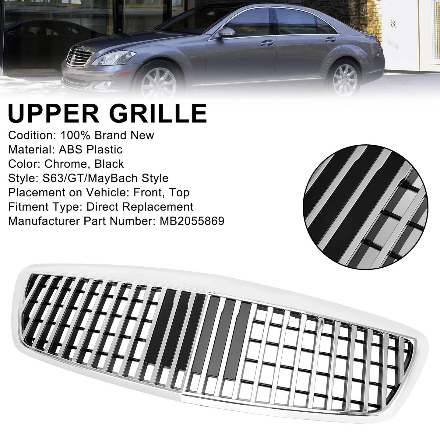 MayBach Style Grille Grill Für Benz S-Class W221 S550 S63 S450 2007-2009 Chrome