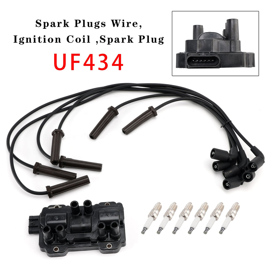 1x Zündspule + 6x Zündkerzen + 6x Zündkabelsatz UF434 für Chevrolet, GMC, Pontiac
