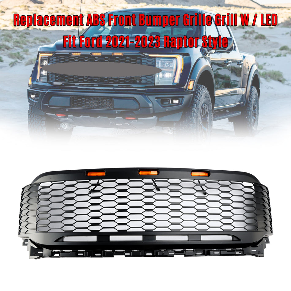Replacement ABS Front Bumper Grill Grille Für Ford F150 2021-2023 Raptor W/ LED