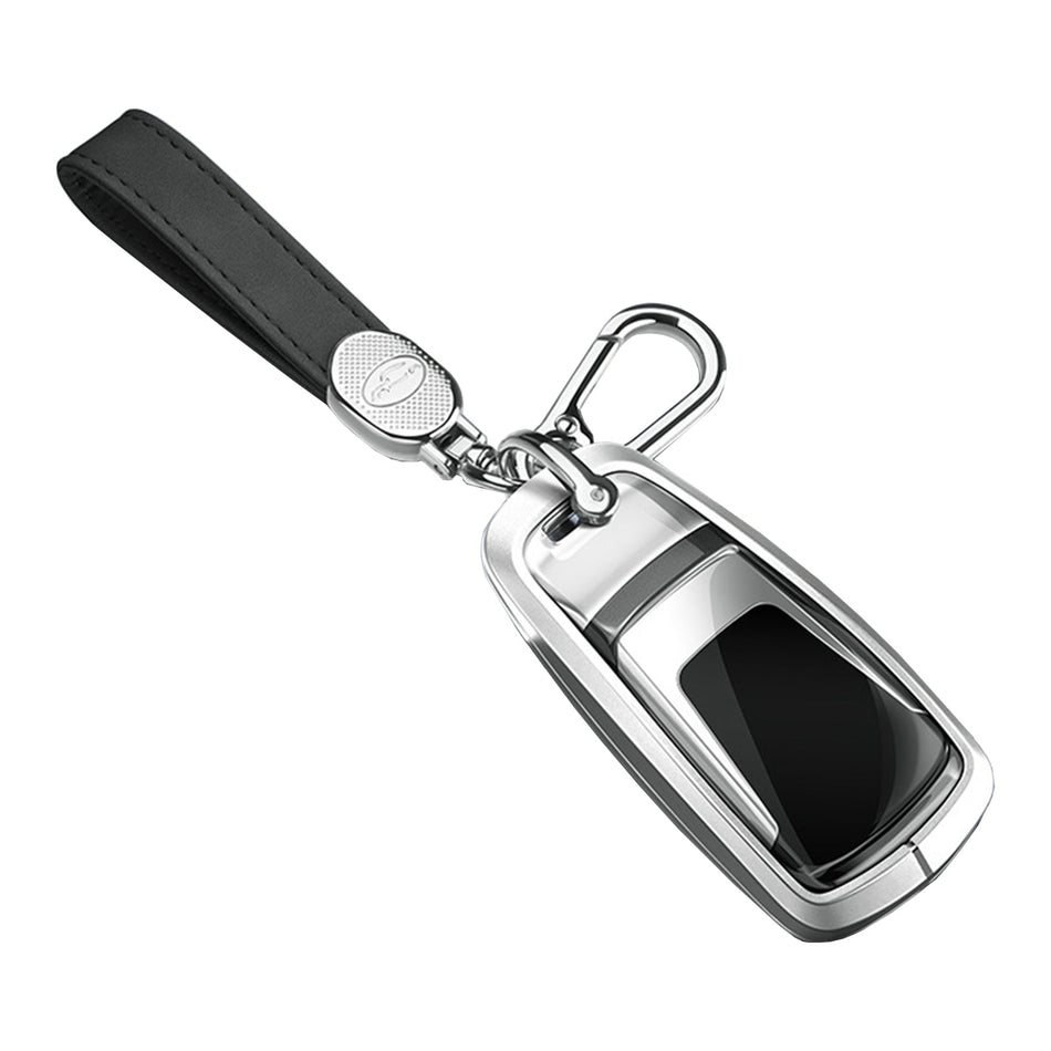 Autoschlüsselhülle aus Aluminiumlegierung mit TPU-Finish, silberfarben, mit Schnalle, passend für Audi A6L, A4L und A3