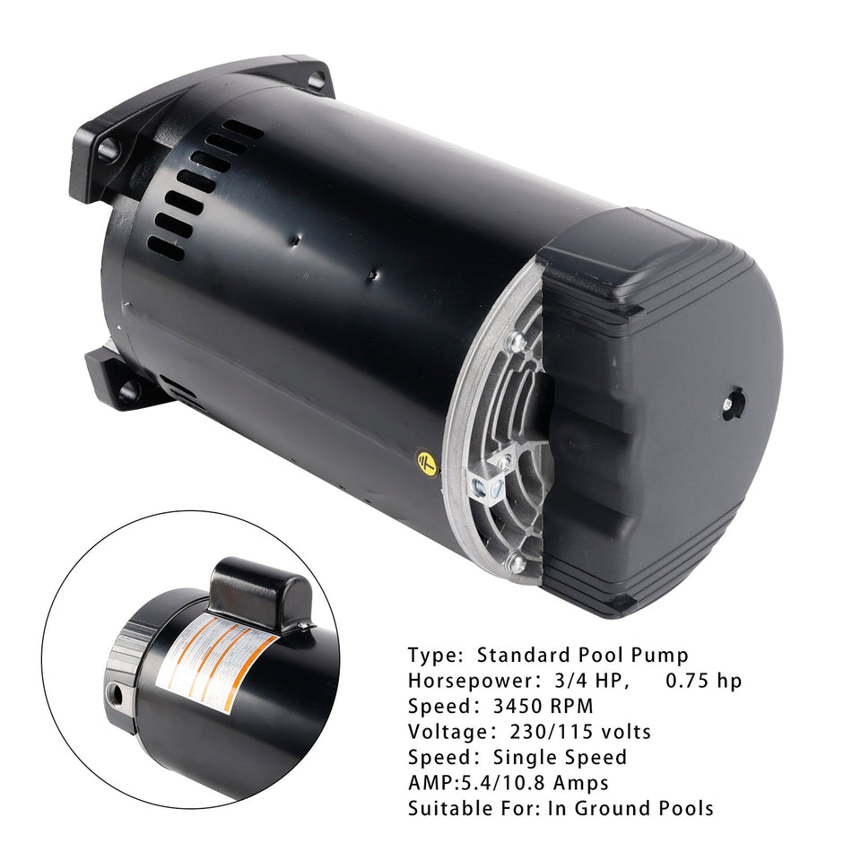 B2852 Quadratischer Eingeschwindigkeits-Poolpumpenmotor, 3/4 PS, 3450 U/min