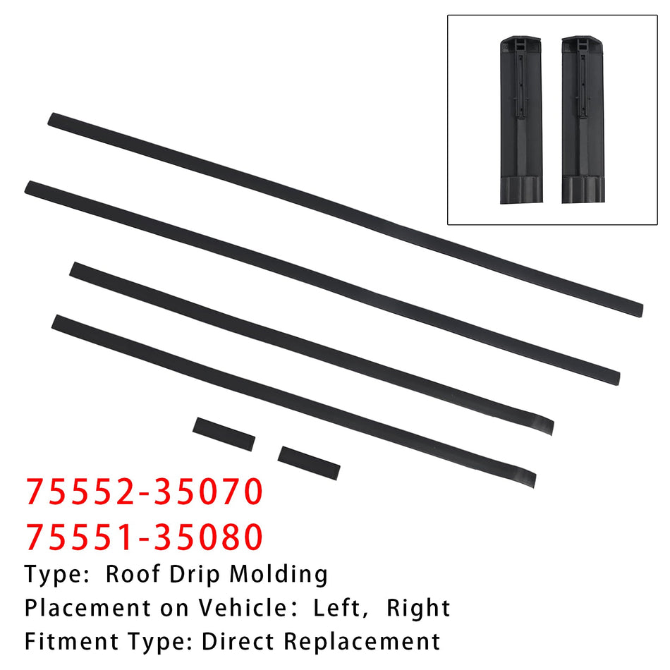 2010-2024 Toyota 4Runner 6-teiliges Set Dachtropfleisten, Dichtungen 75552-35070 75551-35080