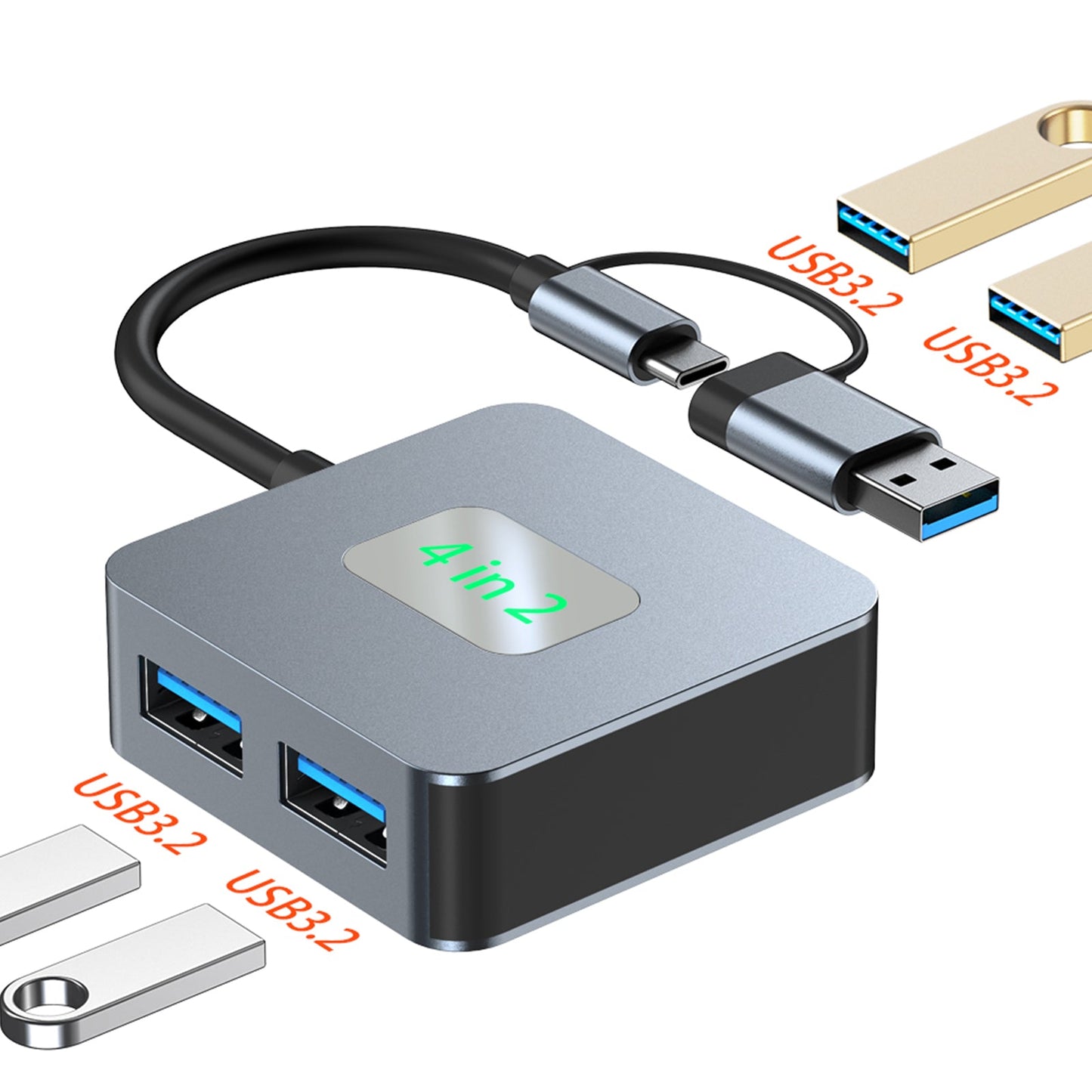 4-in-2 Typ-C + USB zu USB3.2 * 4 Schnittstellen-Hub-Adapter-Dock für MacBook iPad 15