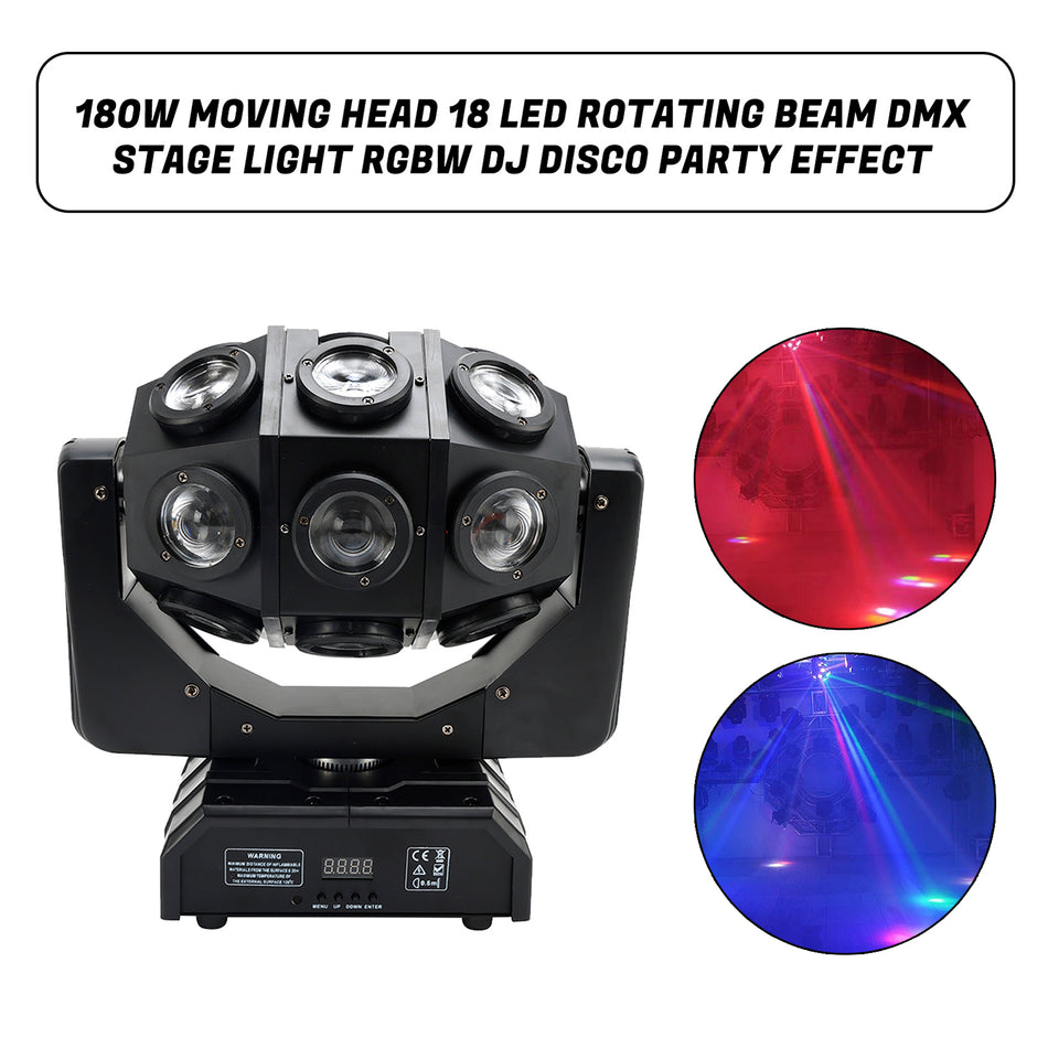 180W Moving Head 18 LED Rotierender Strahl DMX Bühnenlicht RGBW DJ Party Effekt