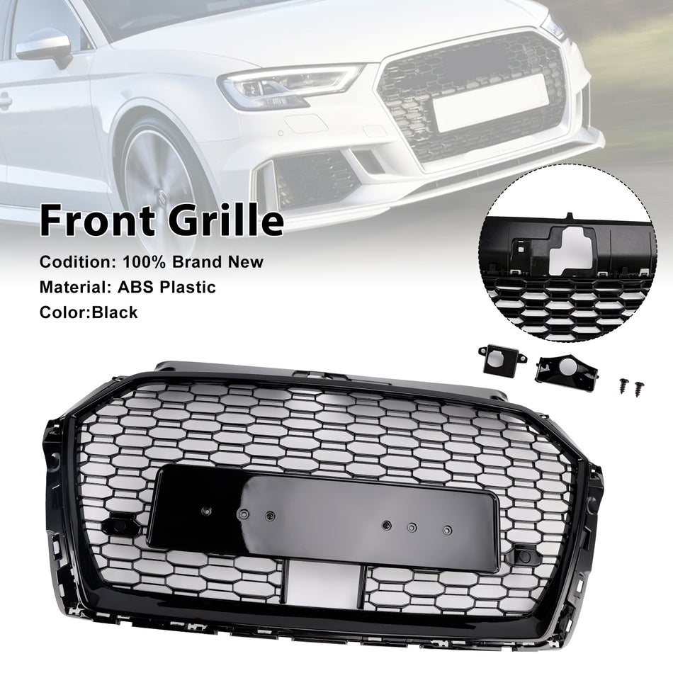RS3 Style Honeycomb Front Grille Grill Für Audi A3 S3 2017-2019 W/ACC Black