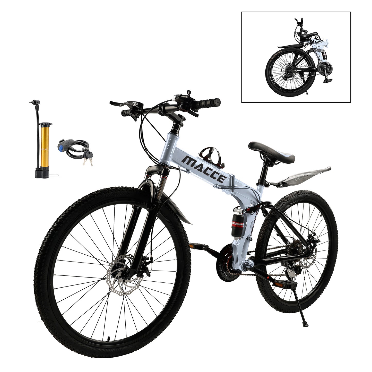 26" Räder 27 Gang Doppelscheibenbremse Klapp-Mountainbike MTB für Erwachsene Weiß