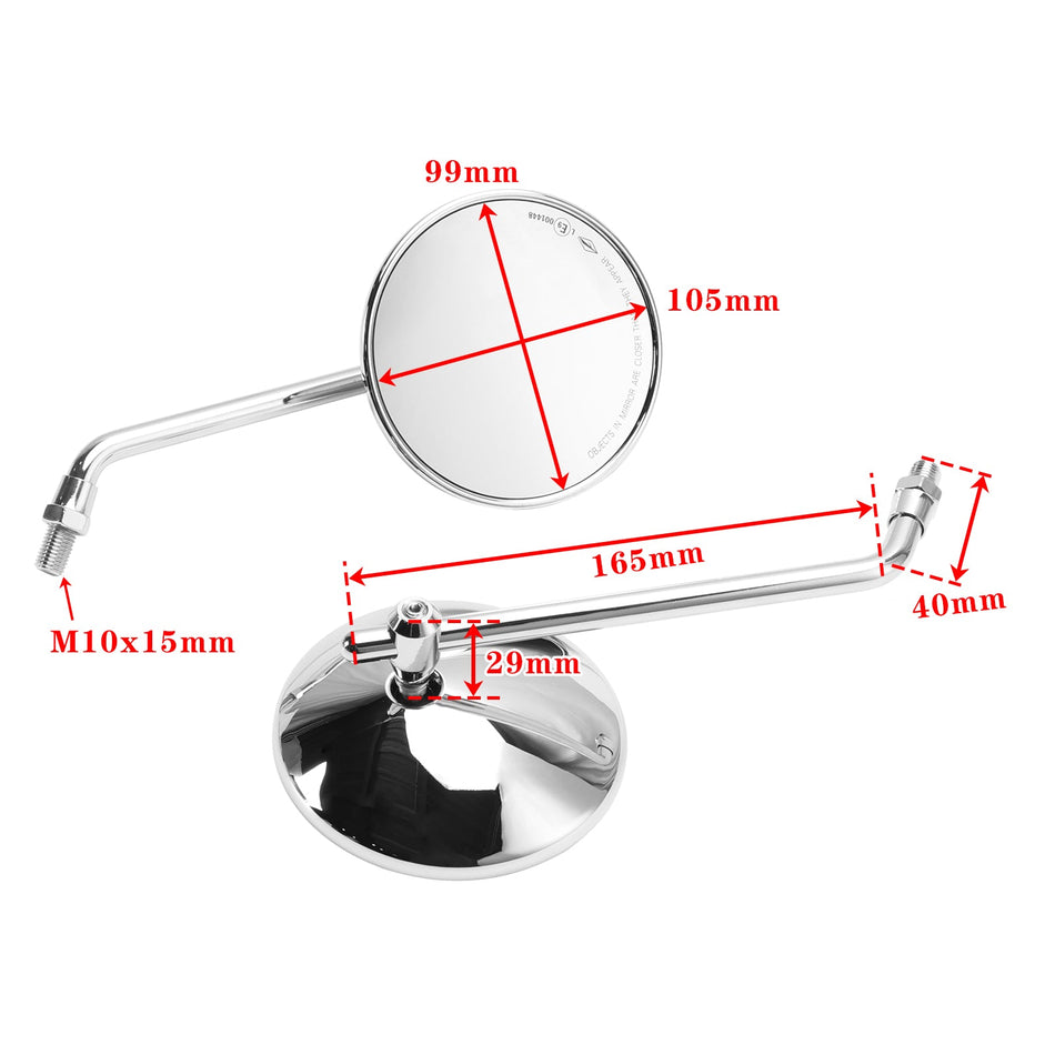 Runder, klassischer kleiner Spiegel, 4 Zoll, Chrom, mit E-Mark-M10-Spiegel für japanische Motorr?der