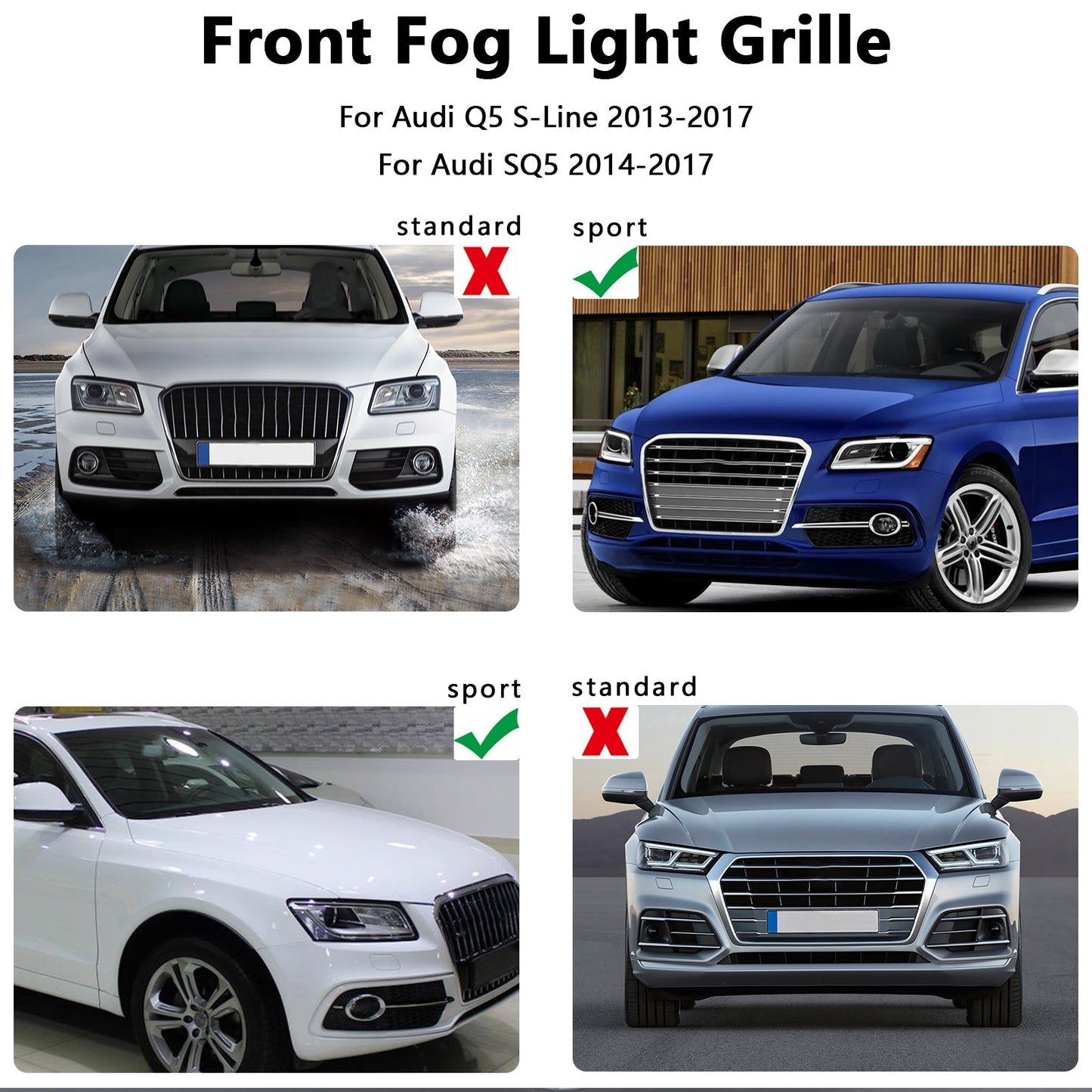 Frontstoßstange Nebelscheinwerfer Kühlergrill passend für Audi Q5 S-Linie SQ5 2013-2017 Schwarz Chrom