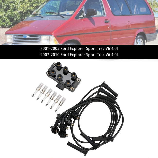 Zündspule + 6 Zündkerzen + 6 Drähte FD480 für Ford Explorer Sport Trac V6 4.0L