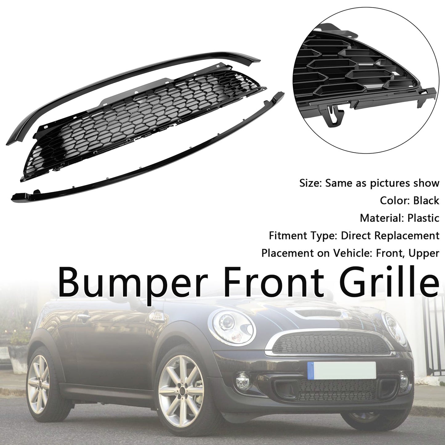 2008-2014 Mini R55 Cooper S &amp; JCW 5-Türer Kombi 3-teiliger Kühlergrill in Hochglanzschwarz