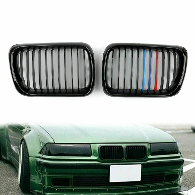 Front Replacement Gloss Black M Color Kidney Grille For BMW E36 1997-1999