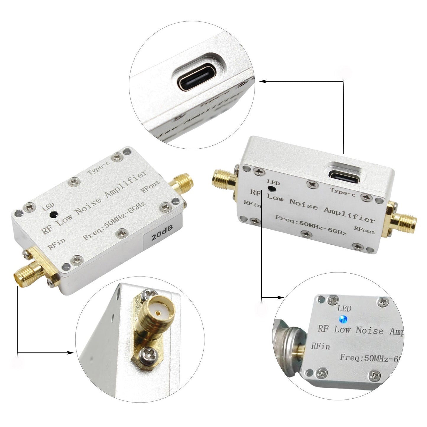 50m-6GHz Radio Frequenz Verst?rker 20dB 30dB High-Gain Front LNA Niedrigen Rauschen Signal