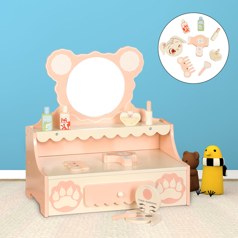 Kinder Schminktisch mit Schublade & Spiegel – Prinzessinnen Schminkset für Mädchen ab 3 Jahren mit 8 Zubehörteilen