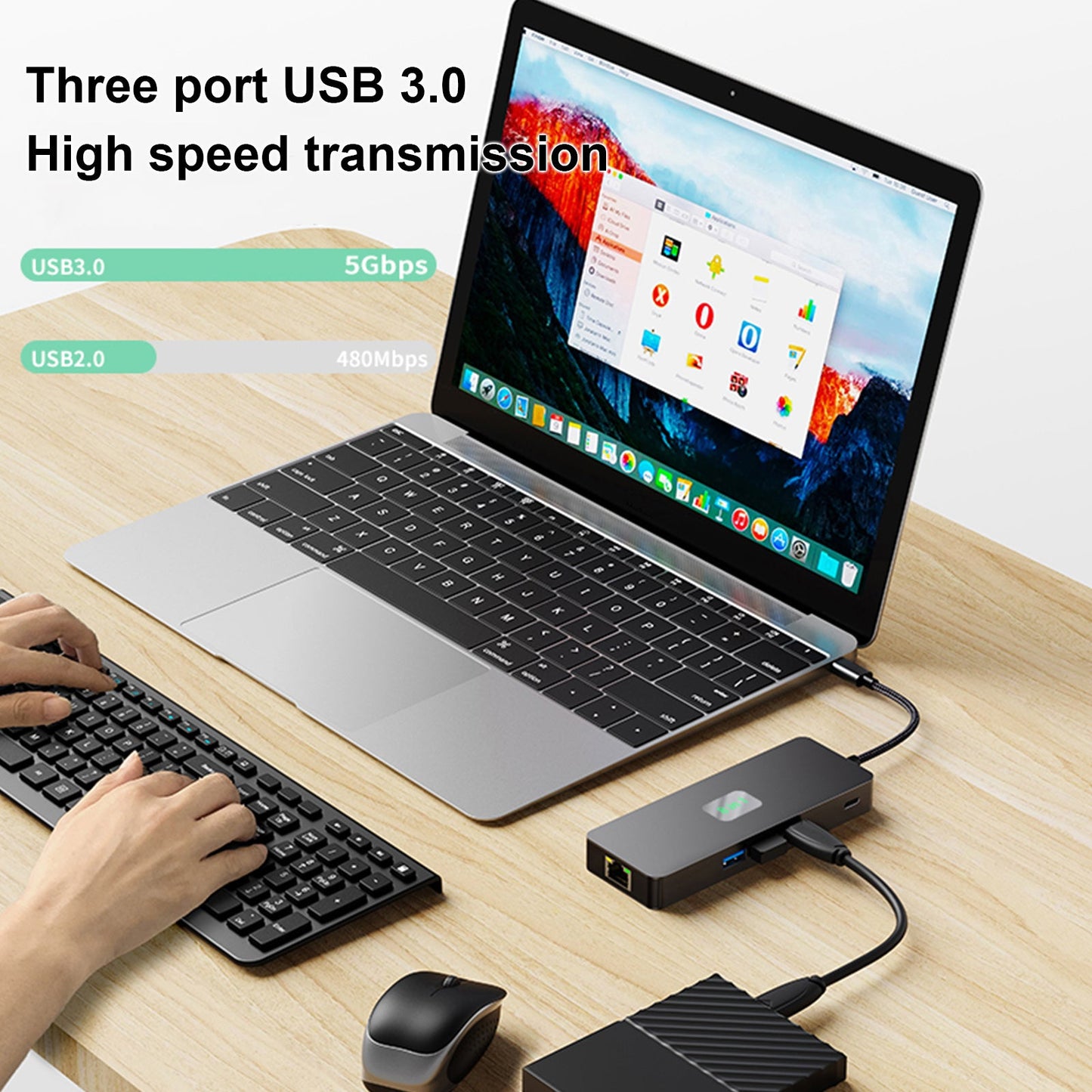 8 in 1 TYPE-C zu RJ45 Gigabit USB 3.0 HDMI DP PD100W Schnittstellen-Hub-Adapter-Dock